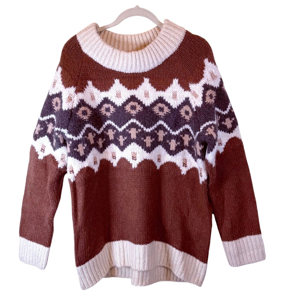 Aerie Fair Isle Pattern Sweater brown oversized Chunky Cabincore‎ Small/Medium.